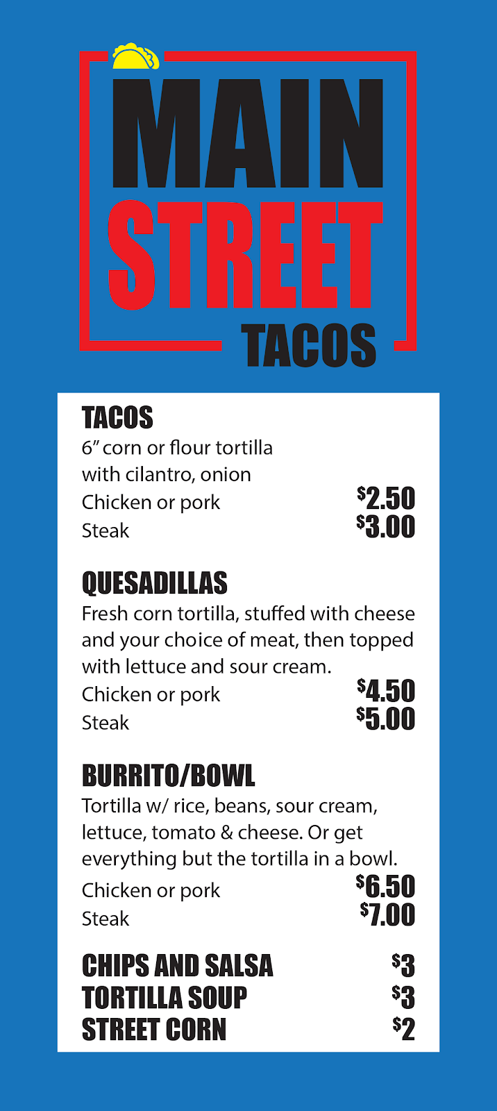 Main Street Tacos | restaurant | 69209 Main St, Richmond, MI 48062, USA | 5867279875 OR +1 586-727-9875