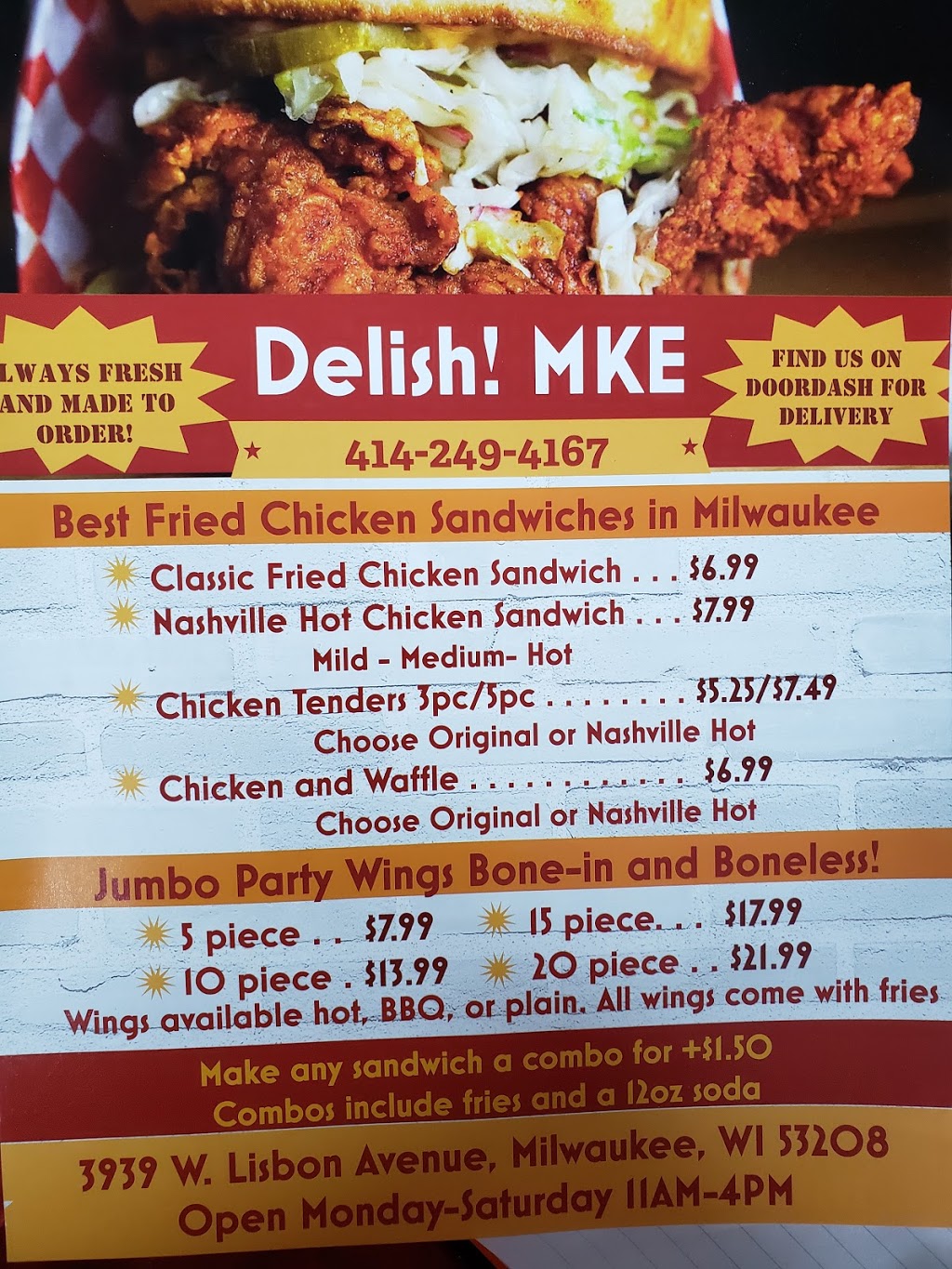 Delish! MKE | restaurant | 3939 W Lisbon Ave, Milwaukee, WI 53208, USA | 4142494167 OR +1 414-249-4167