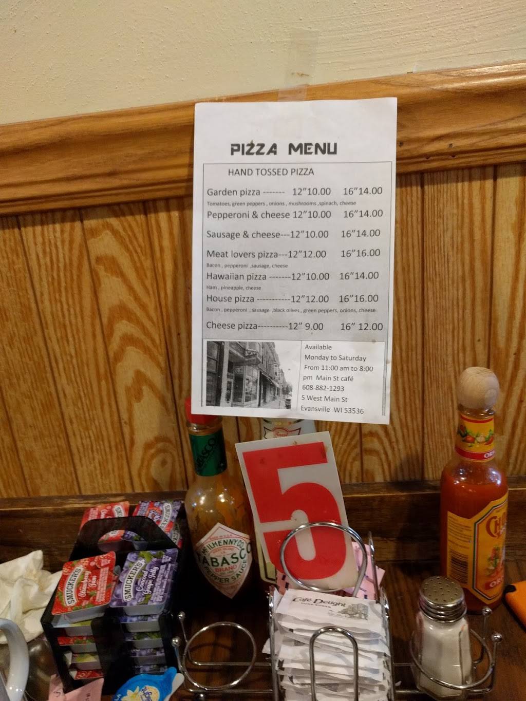 MAIN ST CAFE | restaurant | 5 W Main St, Evansville, WI 53536, USA | 6088821293 OR +1 608-882-1293