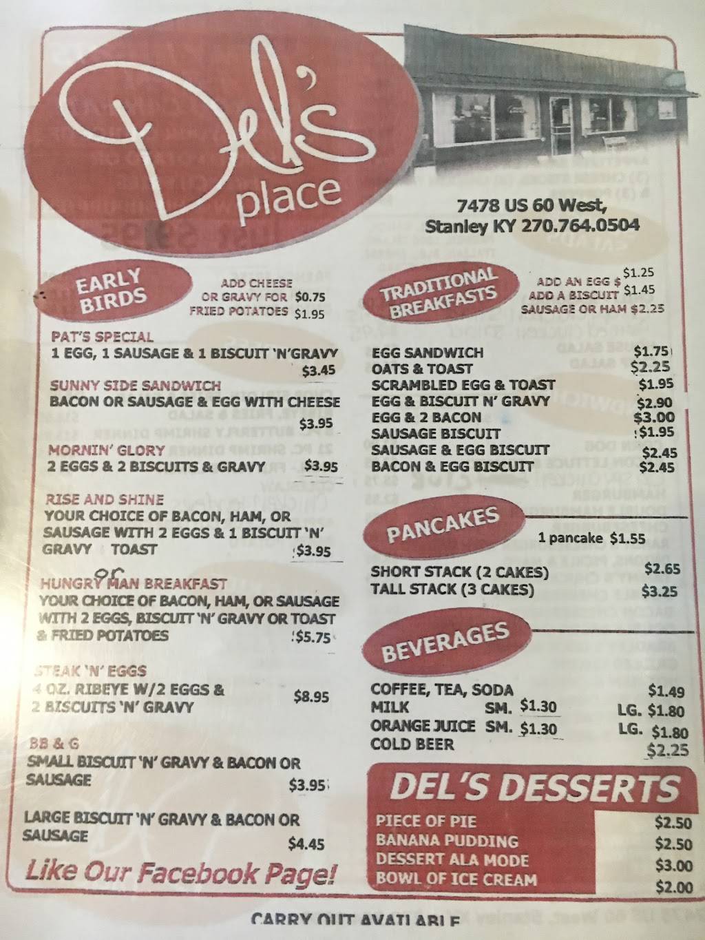 Dels Restaurant | restaurant | 7478 US-60, Owensboro, KY 42301, USA | 2707640504 OR +1 270-764-0504