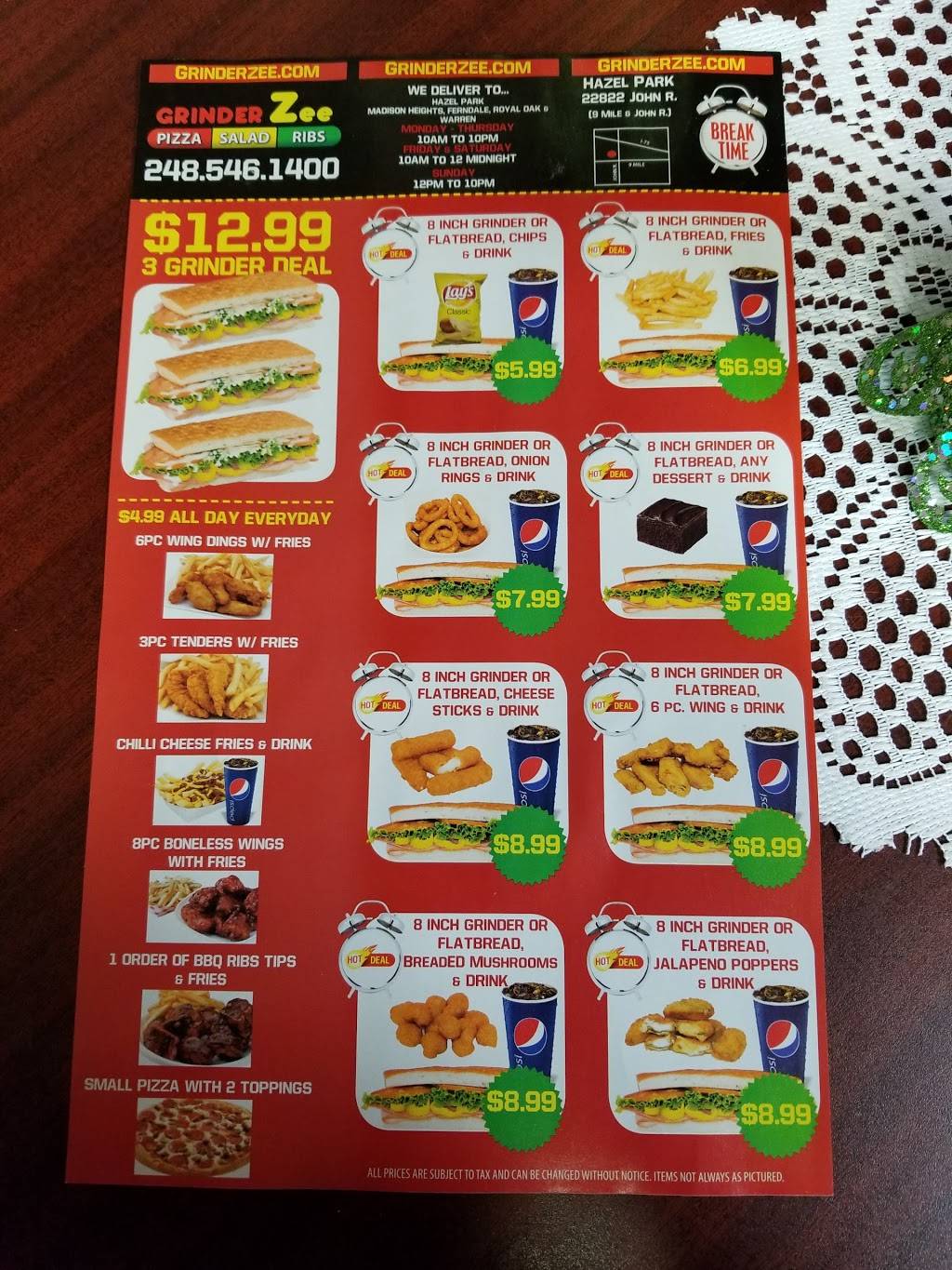 Grinder Zee of Hazel Park | meal delivery | 22822 John R Rd, Hazel Park, MI 48030, USA | 2485461400 OR +1 248-546-1400