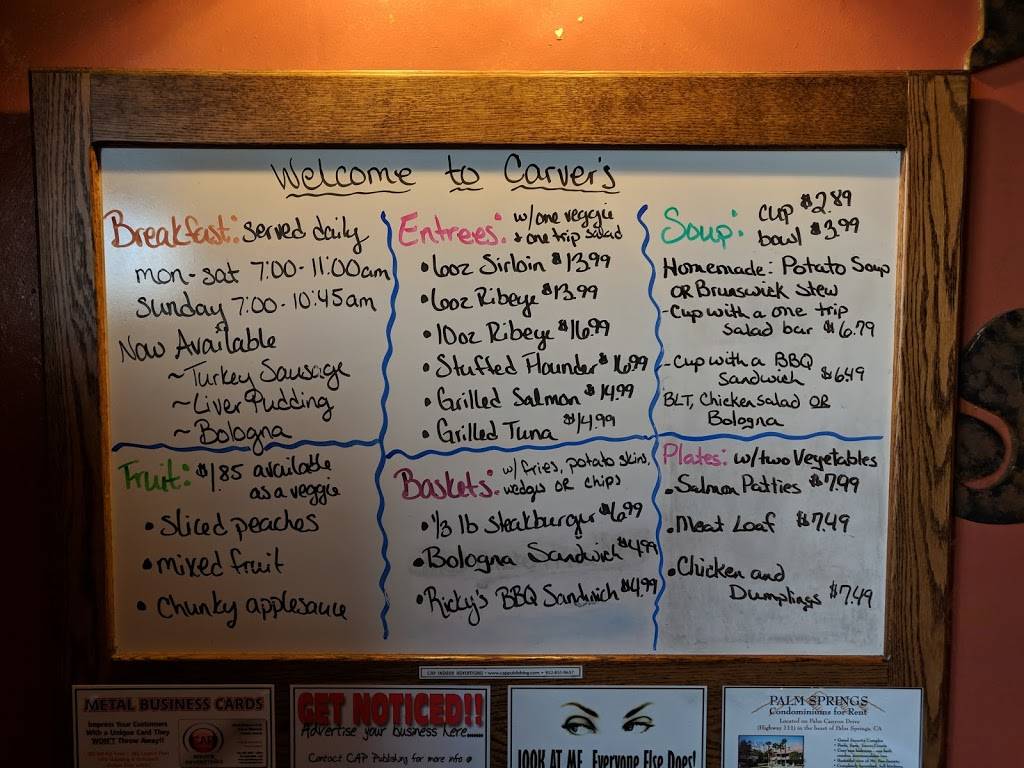 Carvers Restaurant | restaurant | 3352 S Church St, Burlington, NC 27215, USA | 3365849885 OR +1 336-584-9885