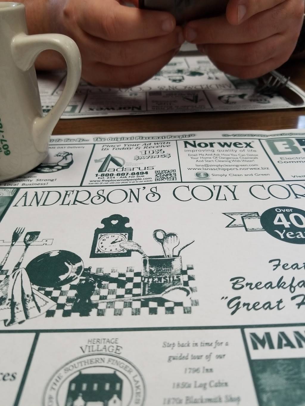 Andersons Cozy Corner | restaurant | 416 W Washington Ave, Elmira, NY 14901, USA | 6077343081 OR +1 607-734-3081