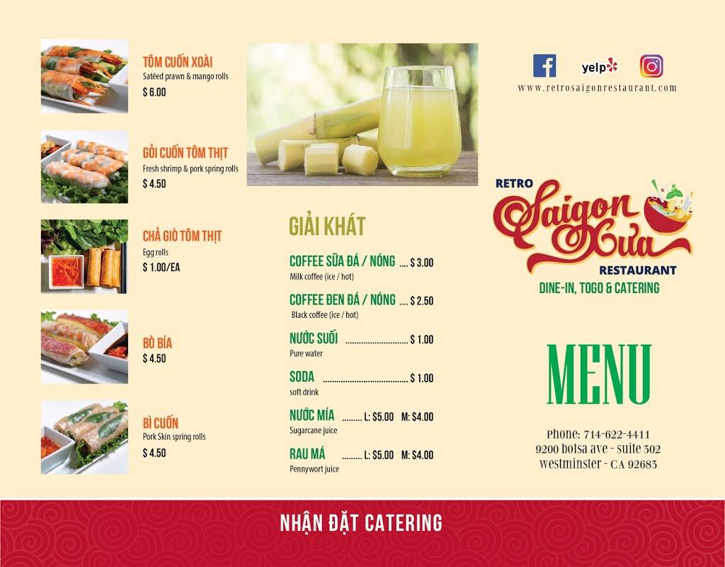 Retro Saigon Xua Restaurant | restaurant | 9200 Bolsa Ave #302, Westminster, CA 92683, USA | 7146224411 OR +1 714-622-4411