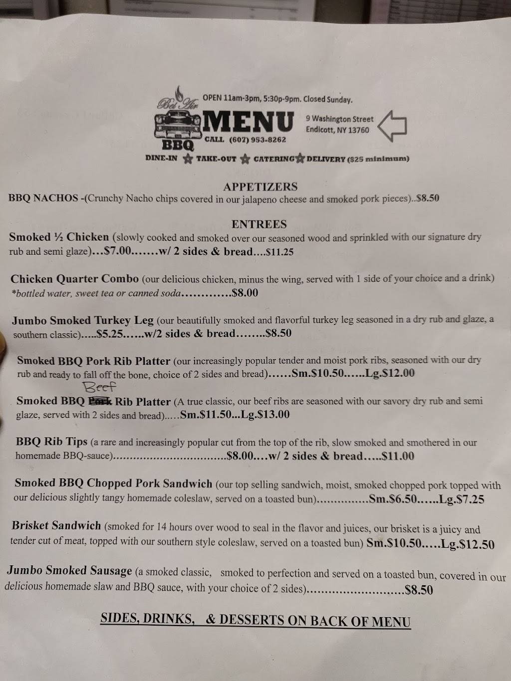 Bel Air BBQ | restaurant | 9 Washington Ave, Endicott, NY 13760, USA | 6079538262 OR +1 607-953-8262