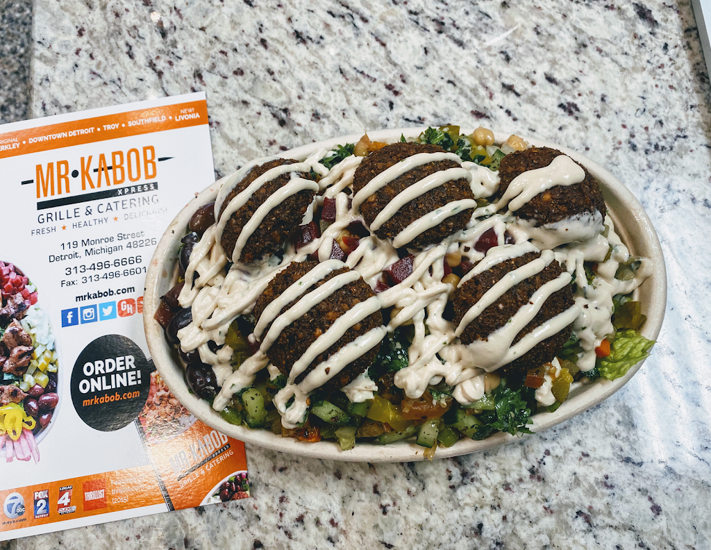 Mr. Kabob Xpress Grille & Catering | restaurant | 119 Monroe St, Detroit, MI 48226, USA | 3134966666 OR +1 313-496-6666