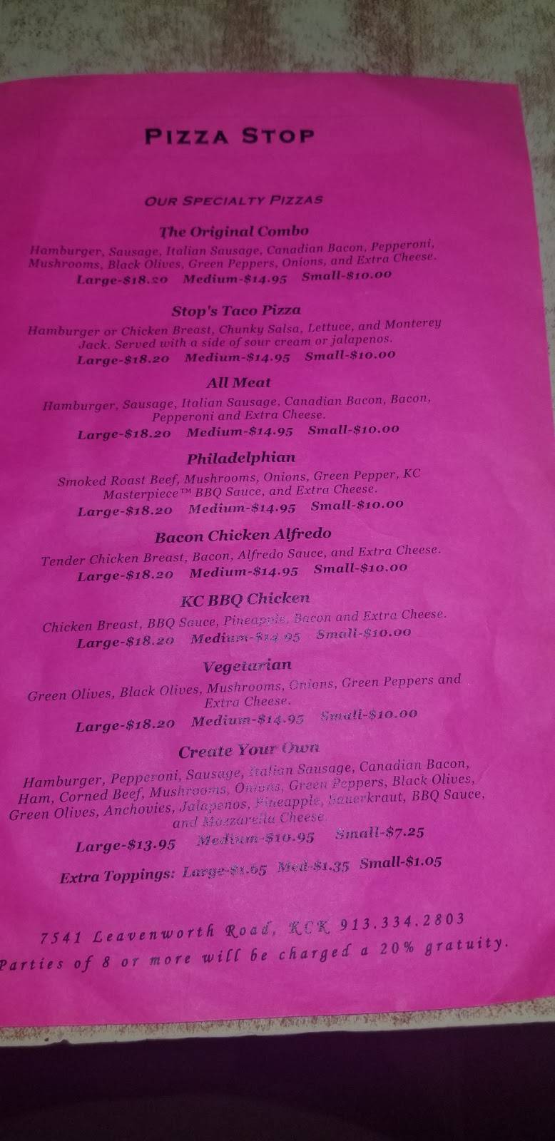 Pizza Stop | restaurant | 7541 Leavenworth Rd, Kansas City, KS 66109, USA | 9133342803 OR +1 913-334-2803