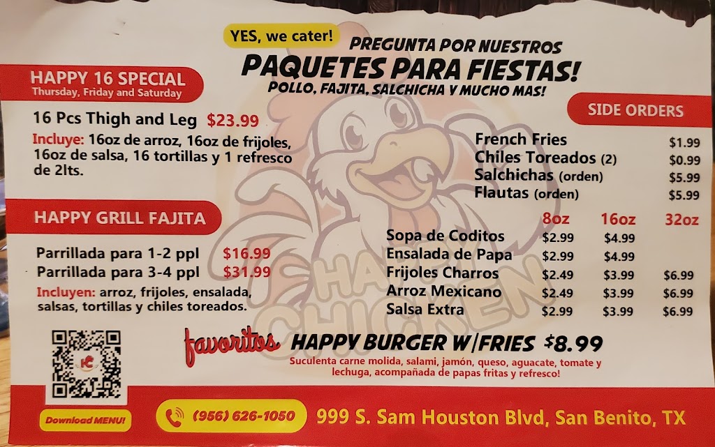 Happy Chicken | restaurant | 999 S Sam Houston Blvd, San Benito, TX 78586, USA | 9566261050 OR +1 956-626-1050