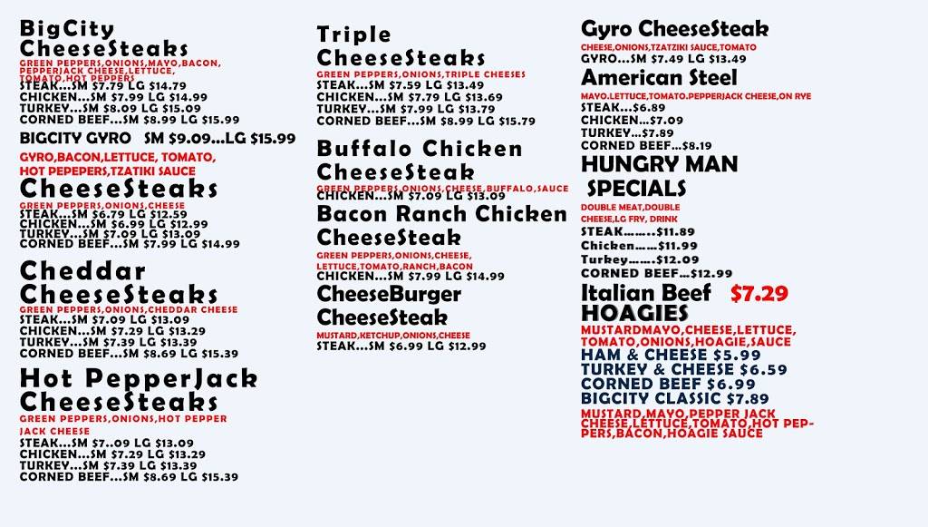 BigCity CheeseSteaks | restaurant | 6421 Columbia Ave, Hammond, IN 46320, USA | 2199377978 OR +1 219-937-7978