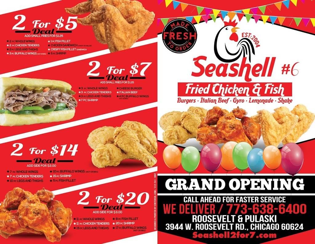 Seashell #6 | restaurant | 3944 Roosevelt Rd, Chicago, IL 60624, USA | 7736386400 OR +1 773-638-6400