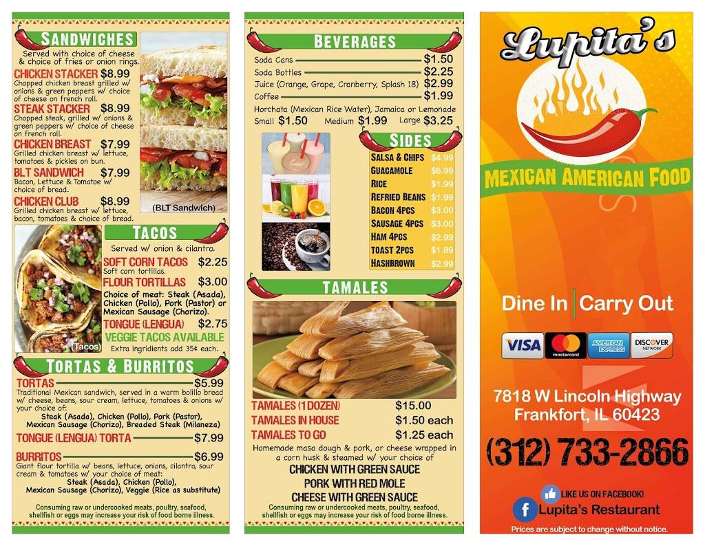 Lupitas Restaurant | restaurant | 7818 W Lincoln Hwy Unit C, Frankfort, IL 60423, USA | 3127332866 OR +1 312-733-2866