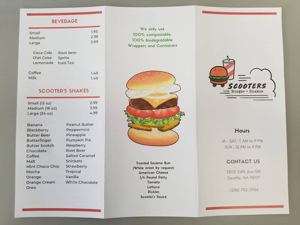 Scooters Burgers | restaurant | 5802 24th Ave NW, Seattle, WA 98107, USA | 2067822966 OR +1 206-782-2966