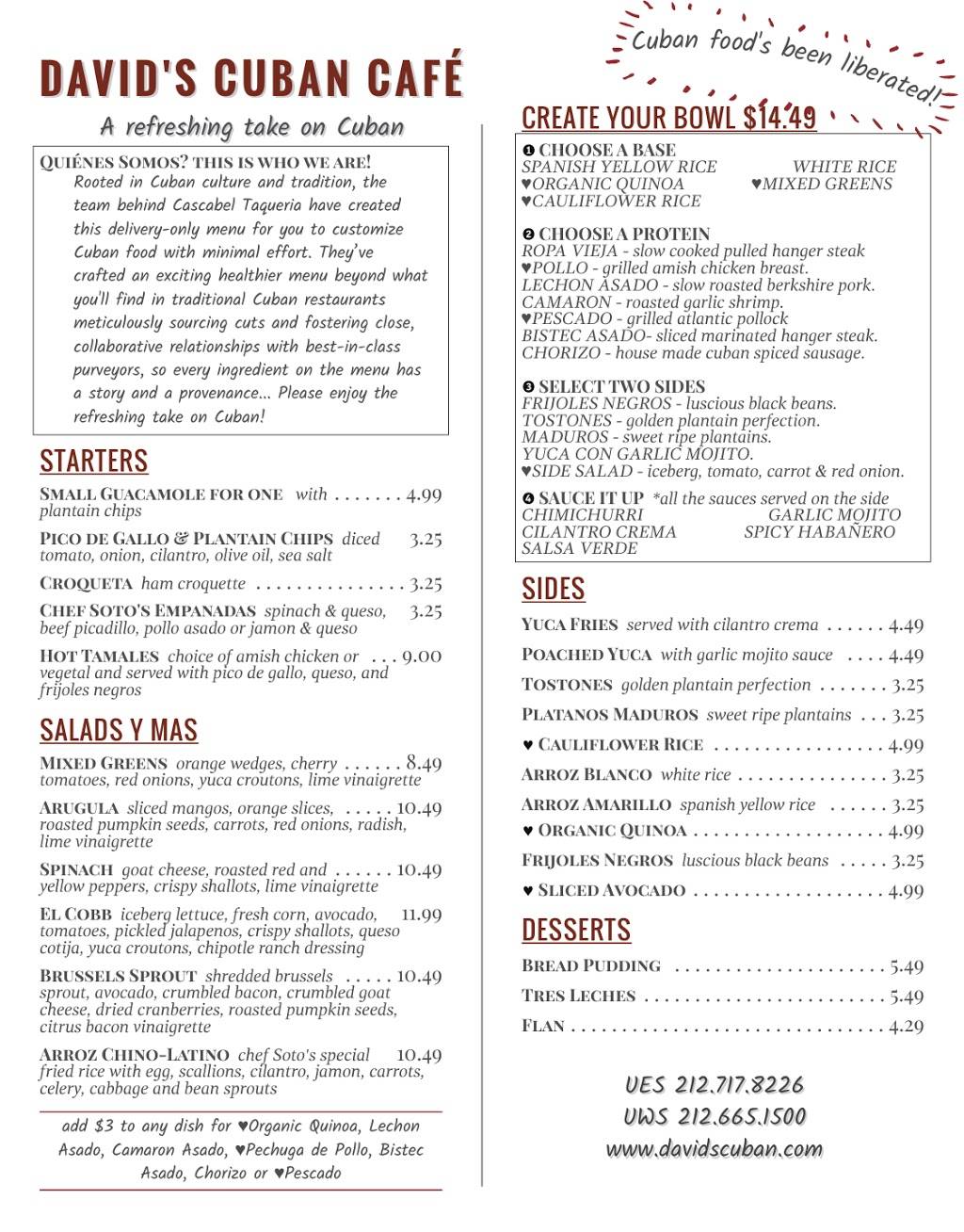 Davids Cuban | restaurant | 2799 Broadway, New York, NY 10025, United States | 2126651501 OR +1 212-665-1501