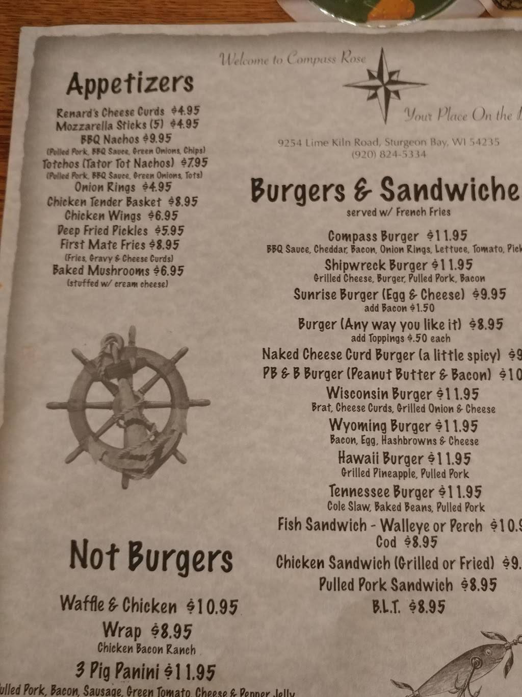 compass rose | restaurant | 9254 Lime Kiln Rd, Sturgeon Bay, WI 54235, USA | 9208245334 OR +1 920-824-5334