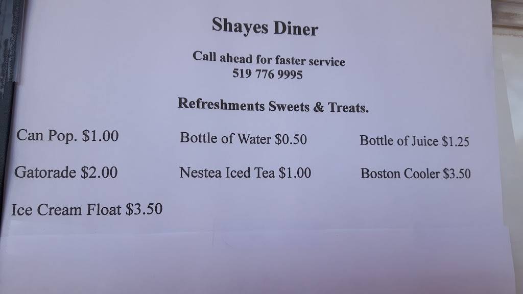 Shaye Diner | meal takeaway | 263 Talbot St N, Essex, ON N8M 2E2, Canada | 5197769995 OR +1 519-776-9995