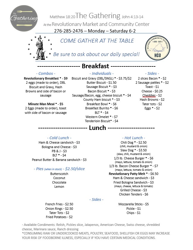 Revolutionary Market and Community Center | restaurant | 120 A P Carter Hwy, Hiltons, VA 24258, USA | 2762852476 OR +1 276-285-2476