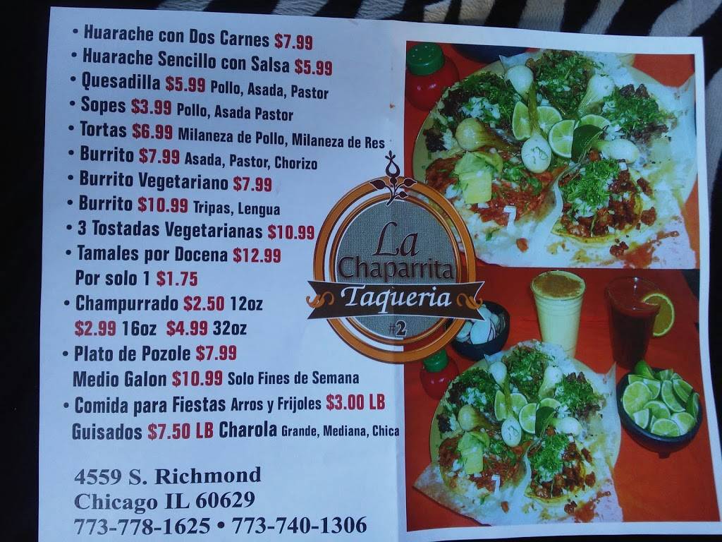 La Chaparrita Taqueria #2 | restaurant | 4559 S Richmond St, Chicago, IL 60632, USA | 7739401306 OR +1 773-940-1306