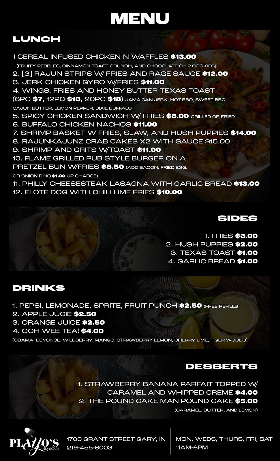 Playos Nightclub | restaurant | 1700 Grant St, Gary, IN 46404, USA | 2194556003 OR +1 219-455-6003