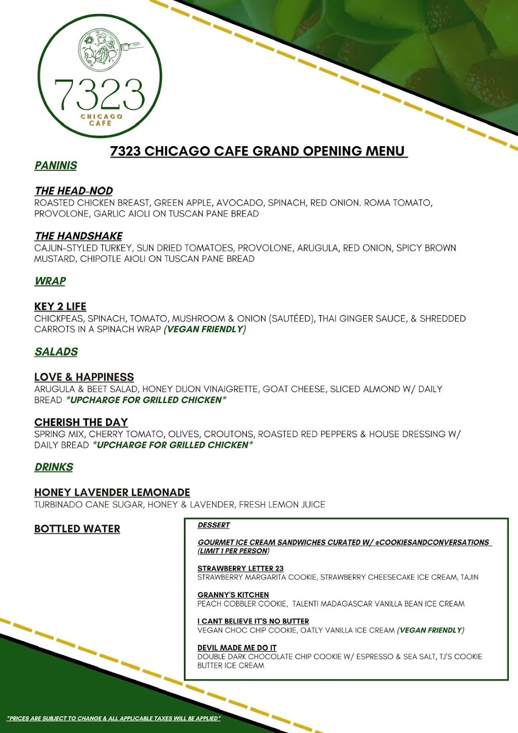 7323 Chicago Café | restaurant | 6600 S Woodlawn Ave, Chicago, IL 60637, USA | 3129125776 OR +1 312-912-5776