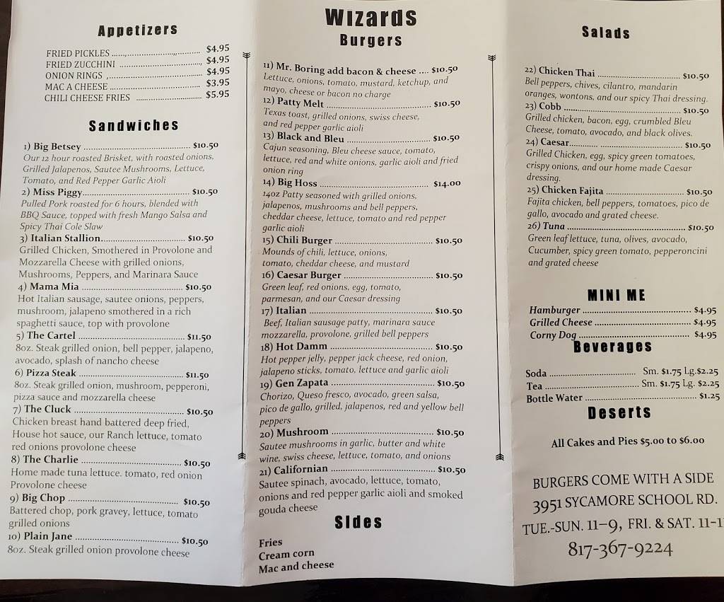 Wizards Burger, Brews and More | restaurant | 3951 Sycamore School Rd suite 130, Fort Worth, TX 76133, USA | 8173679224 OR +1 817-367-9224