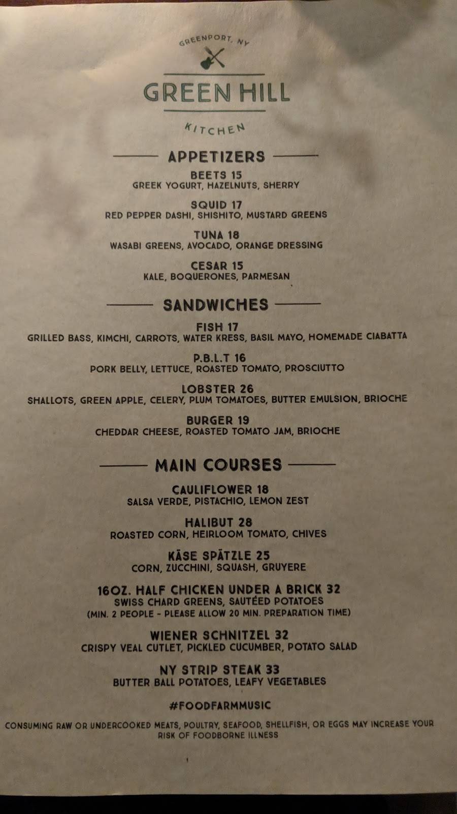 Green Hill Kitchen | restaurant | 48 Front St, Greenport, NY 11944, USA | 6314774900 OR +1 631-477-4900