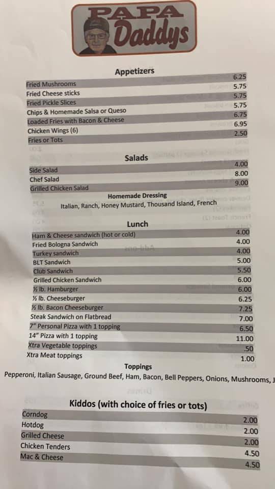 Papa Daddys | restaurant | 1704 TN-138, Mercer, TN 38392, USA | 7314230977 OR +1 731-423-0977