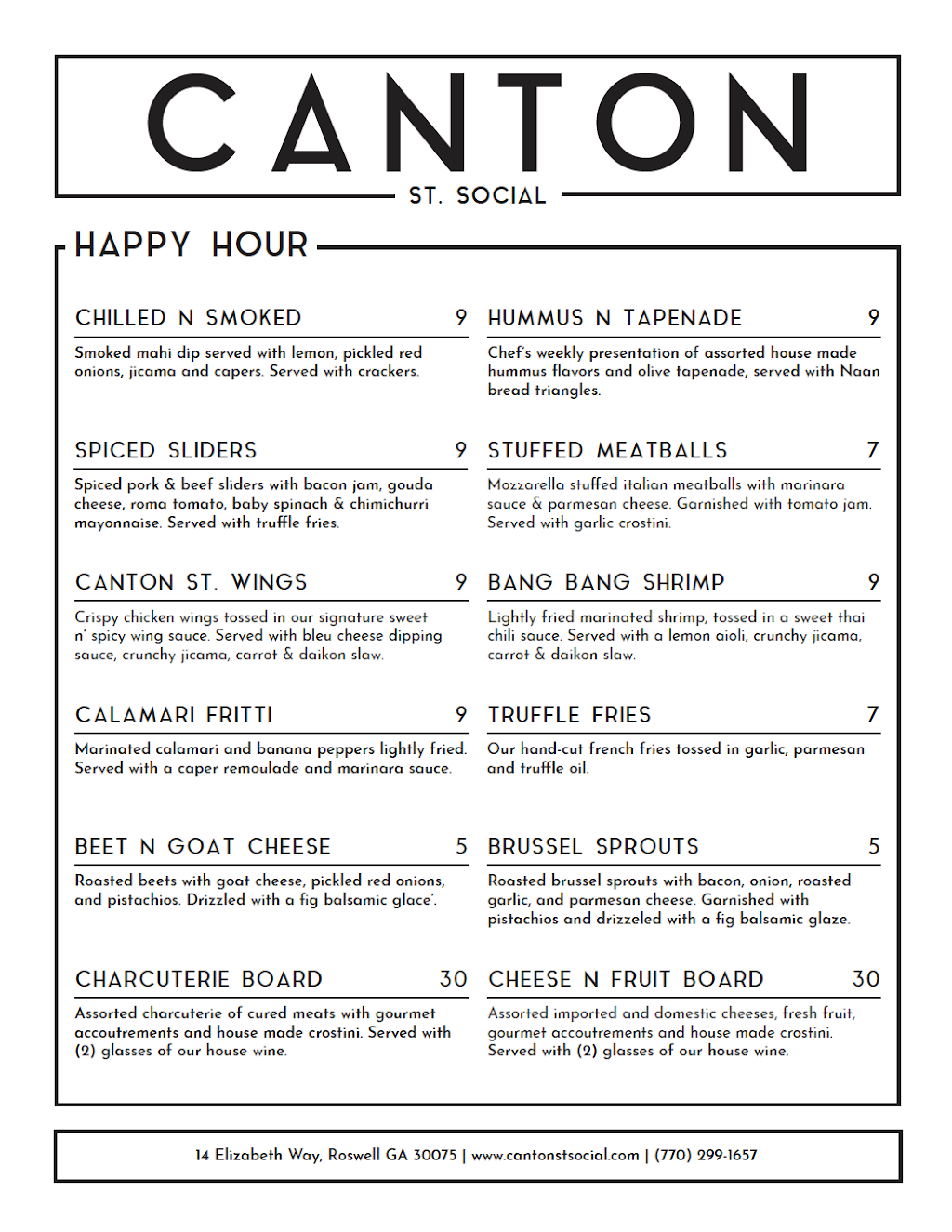 Canton St. Social | restaurant | 14 Elizabeth Way, Roswell, GA 30075, USA | 7702991657 OR +1 770-299-1657