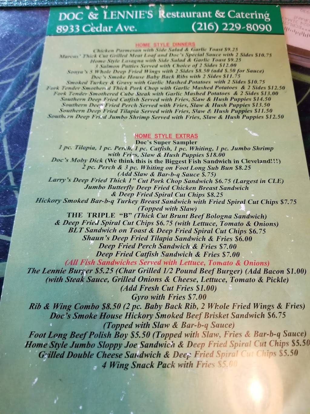 Doc & Lennies Restaurant | restaurant | 8933 Cedar Ave, Cleveland, OH 44106, USA | 2162298090 OR +1 216-229-8090