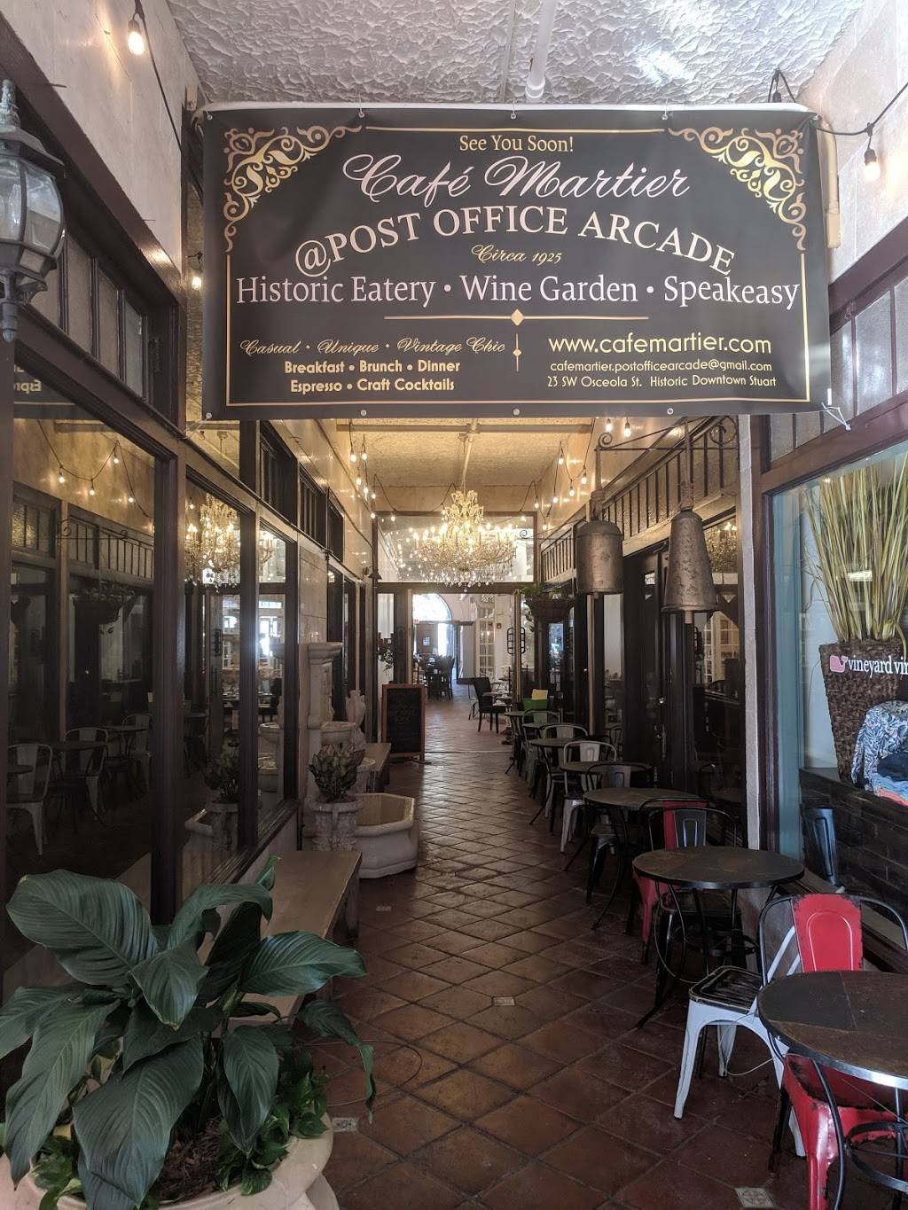 Cafe Martier @ Post Office Arcade | restaurant | 23 SW Osceola St, Stuart, FL 34994, USA | 7726005025 OR +1 772-600-5025