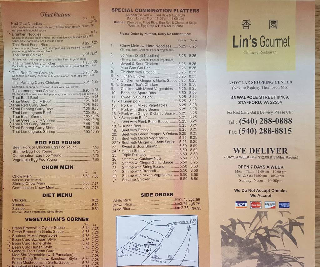 Lins Gourmet | restaurant | 45 Walpole St, Stafford, VA 22554, USA | 5402880888 OR +1 540-288-0888