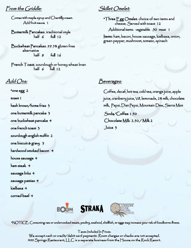 400 Springs Restaurant LLC | restaurant | 400 Springs Dr, Spring Green, WI 53588, USA | 6085880140 OR +1 608-588-0140