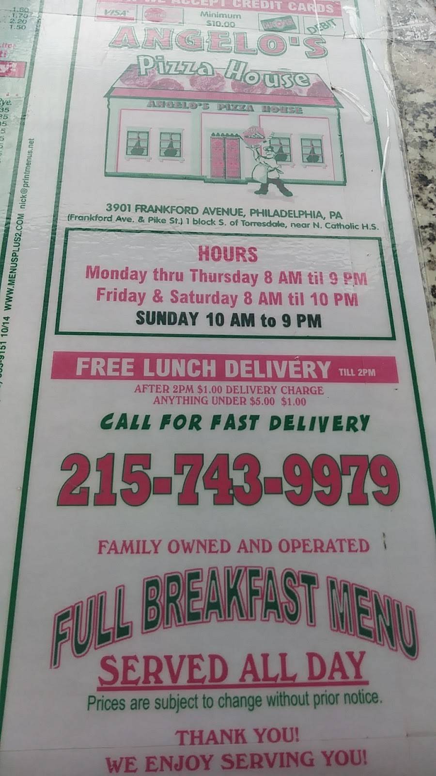 Angelos Pizza House | restaurant | 3901 Frankford Ave, Philadelphia, PA 19124, USA | 2157439979 OR +1 215-743-9979