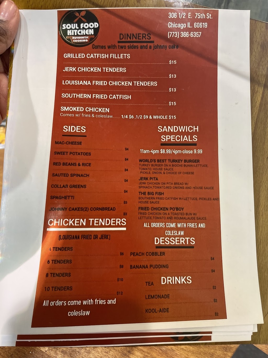 Authentic Cooking Soul Food Kitchen | restaurant | 306 E 75th St Suite B, Chicago, IL 60619, USA | 7733666357 OR +1 773-366-6357