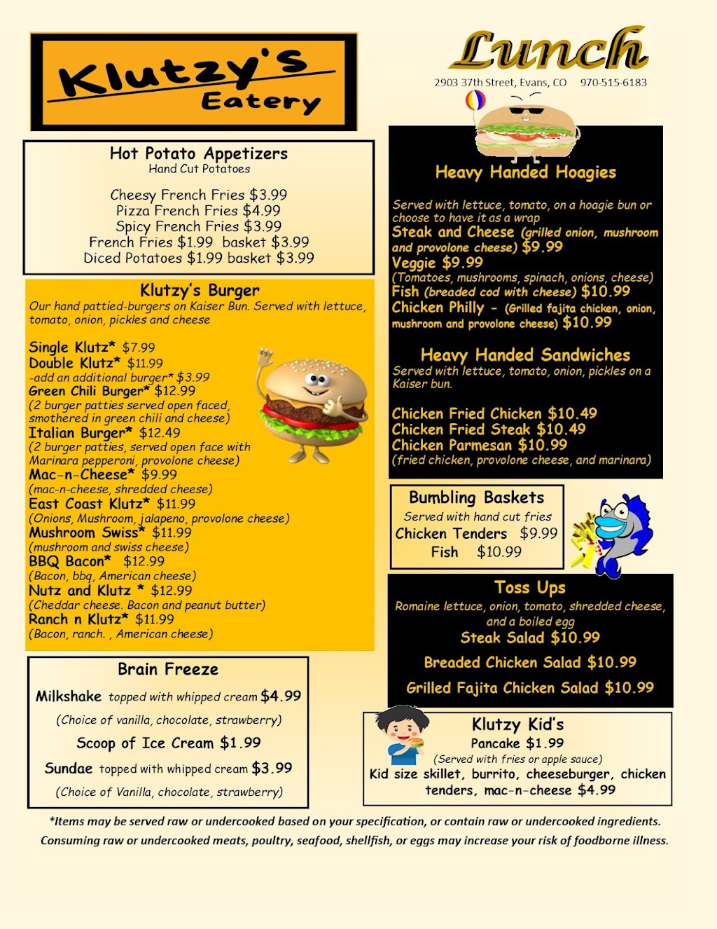 Klutzys Eatery | restaurant | 2903 37th St, Evans, CO 80620, USA | 9705156183 OR +1 970-515-6183