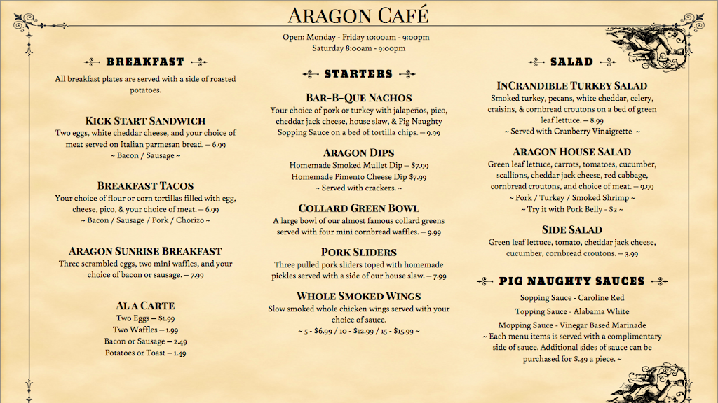 The Aragon Cafe | cafe | 47 N 9th Ave, Pensacola, FL 32502, USA | 8504448074 OR +1 850-444-8074