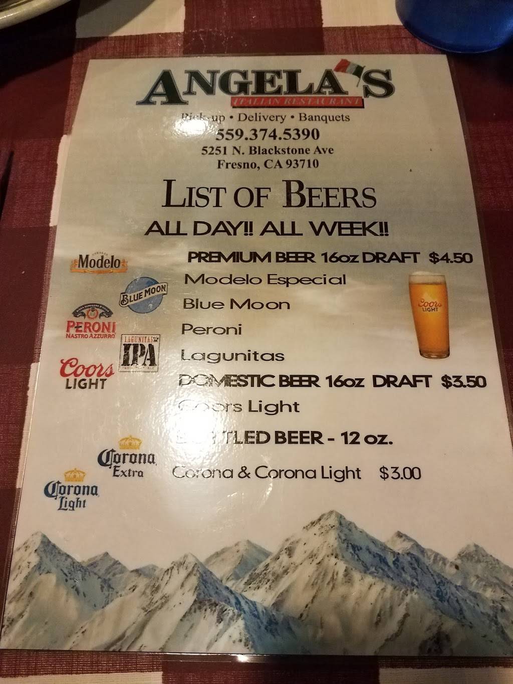 Angelas Italian Restaurant | restaurant | 5251 N Blackstone Ave, Fresno, CA 93710, USA | 5593745390 OR +1 559-374-5390