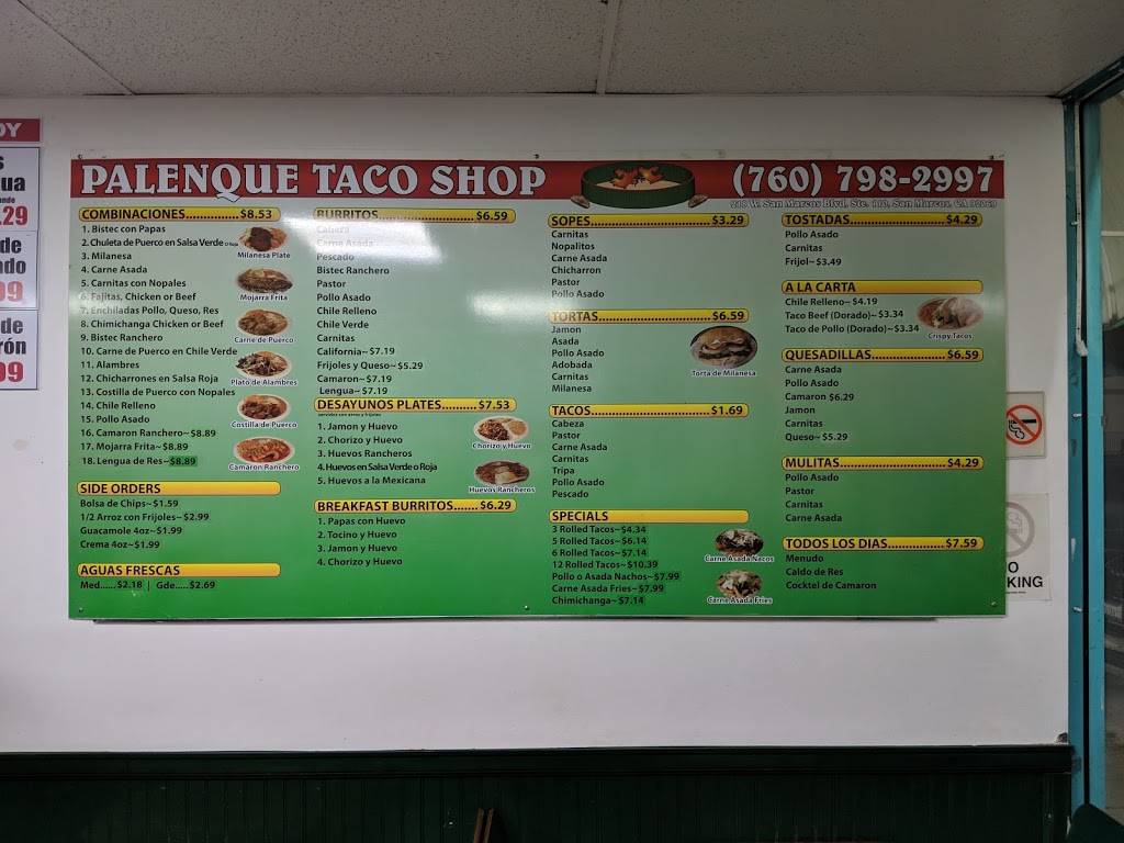 El Palenque Taco Shop | restaurant | 218 W San Marcos Blvd # 110, San Marcos, CA 92069, USA | 7607982997 OR +1 760-798-2997