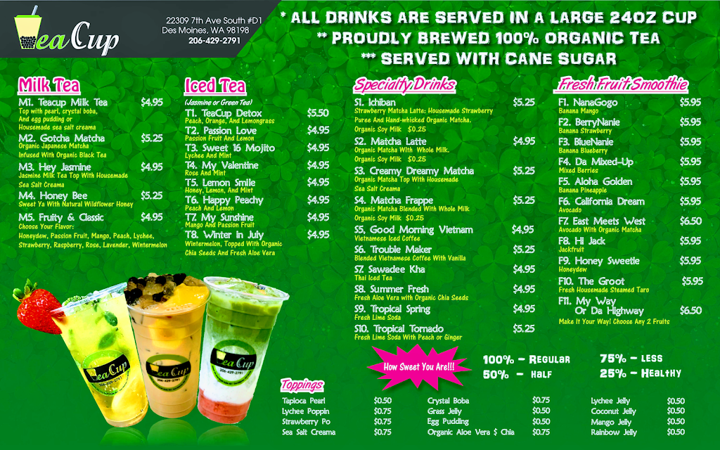 TeaCup | cafe | 22309 7th Ave S #1d, Des Moines, WA 98198, USA | 2064292791 OR +1 206-429-2791