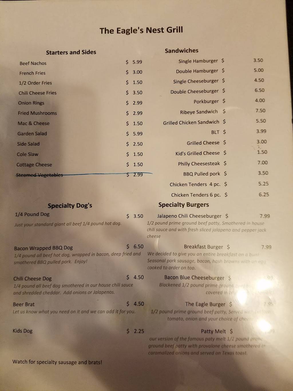 Eagles Nest Grill | restaurant | 101-199 S Washington St, Westfield, IL 62474, USA | 2179675550 OR +1 217-967-5550