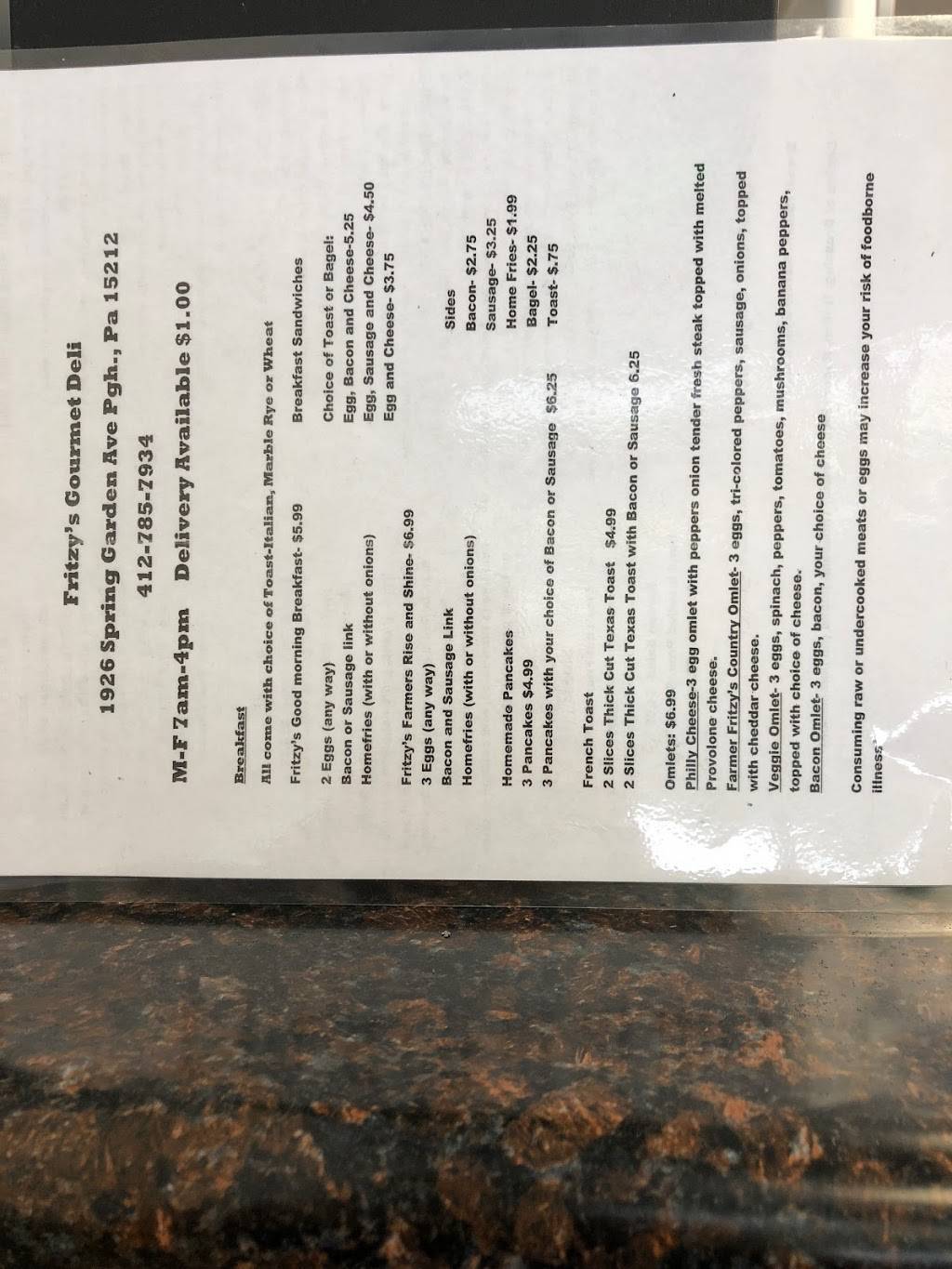 Fritzy’s Gourmet Deli | restaurant | 1926 Spring Garden Ave, Pittsburgh, PA 15212, USA | 4127857934 OR +1 412-785-7934
