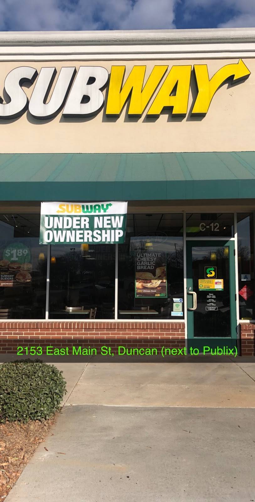 Subway | restaurant | 2153 E Main St Suite C-12, Duncan, SC 29334, USA | 8644852222 OR +1 864-485-2222