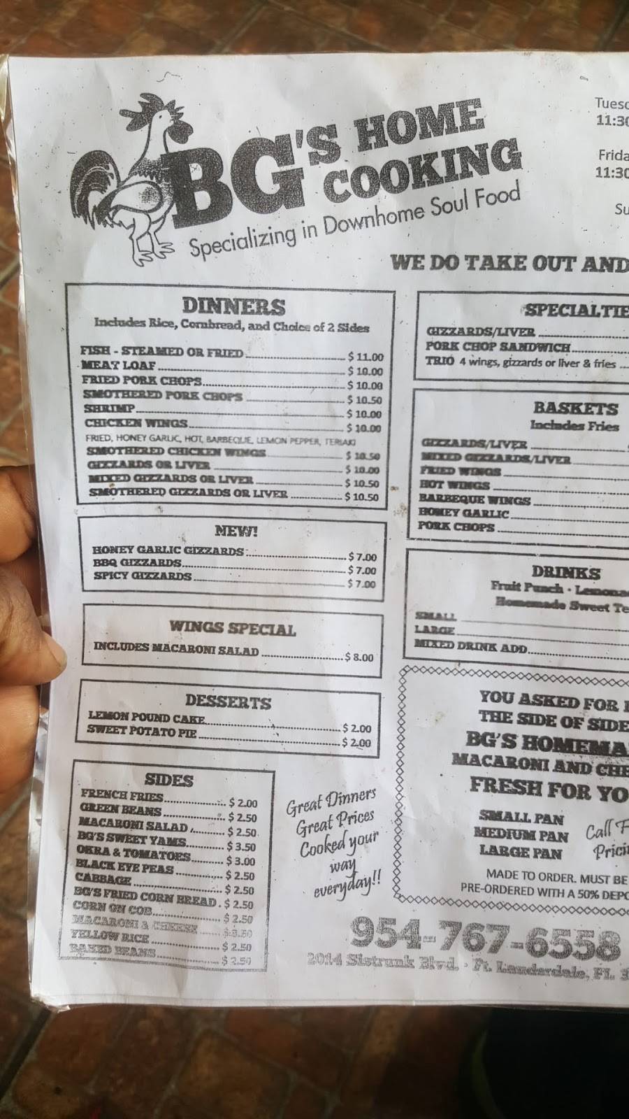 B Gs Take Out | meal takeaway | 2014 NW 6th St, Fort Lauderdale, FL 33311, USA | 9547676558 OR +1 954-767-6558