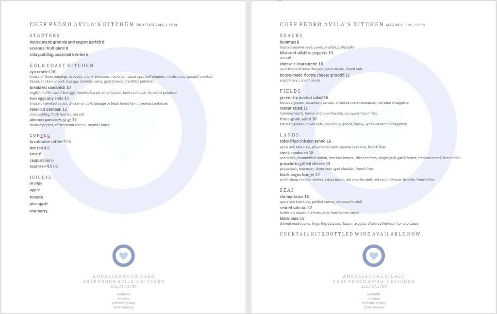 Ambassador Chicago - Chef Pedro Avilas Kitchen | restaurant | 1301 N State Pkwy, Chicago, IL 60610, USA | 3127873700 OR +1 312-787-3700