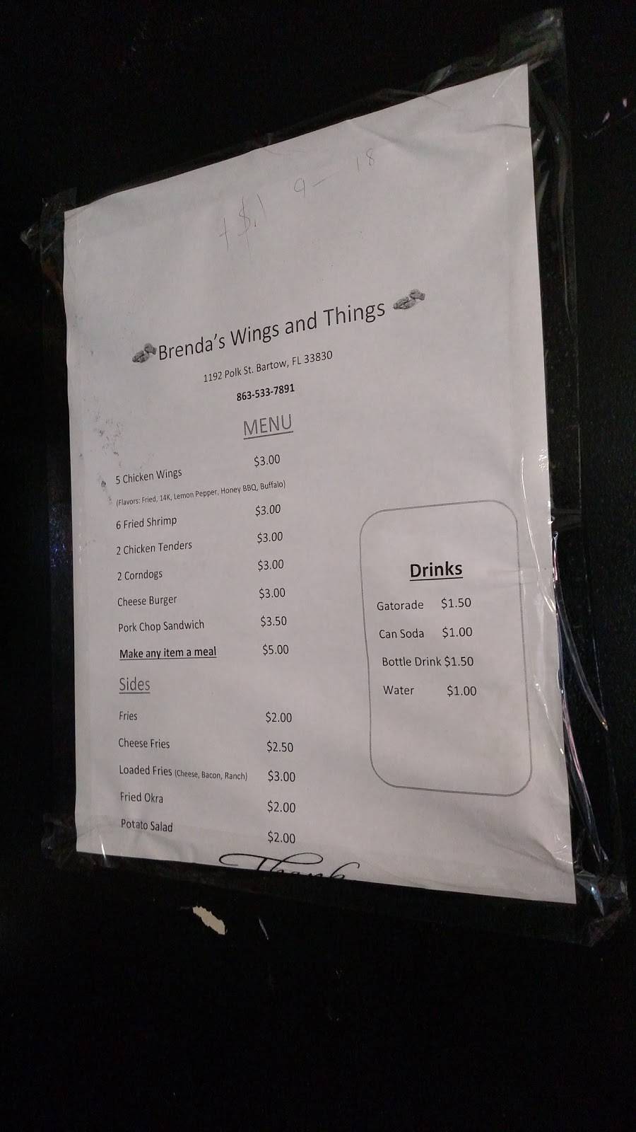 Brendas Wings And Things | restaurant | 1192 Polk St, Bartow, FL 33830, USA | 8635337891 OR +1 863-533-7891