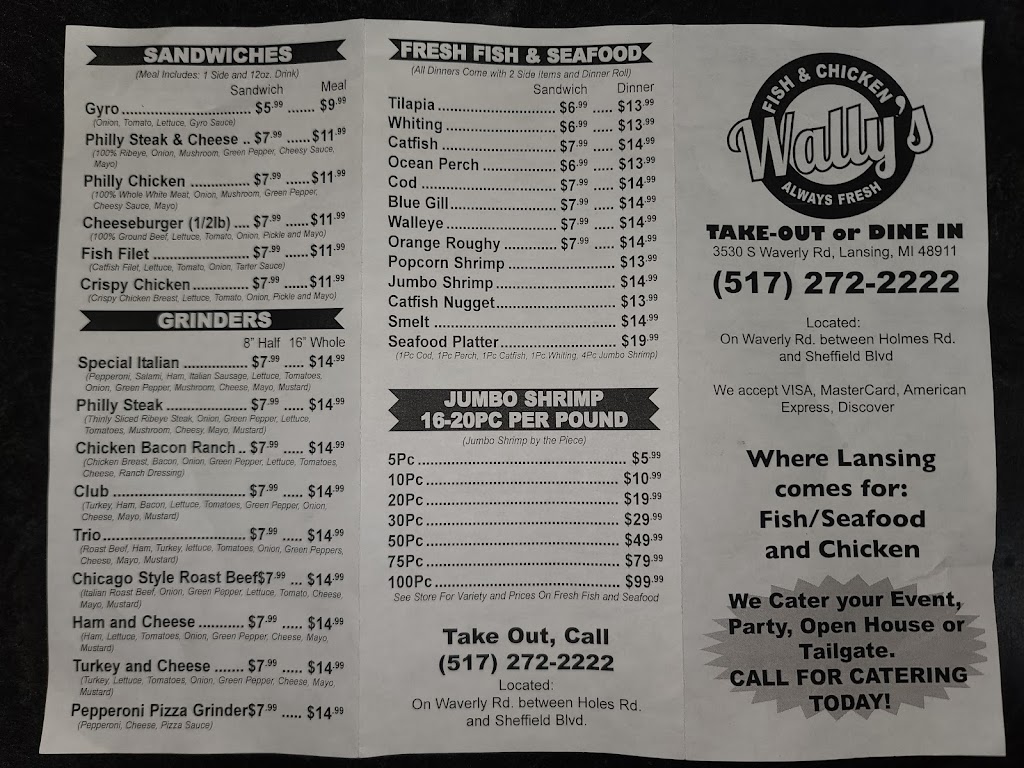 Wallys fish & chicken | restaurant | 3530 S Waverly Rd, Lansing, MI 48911, USA | 5172722222 OR +1 517-272-2222