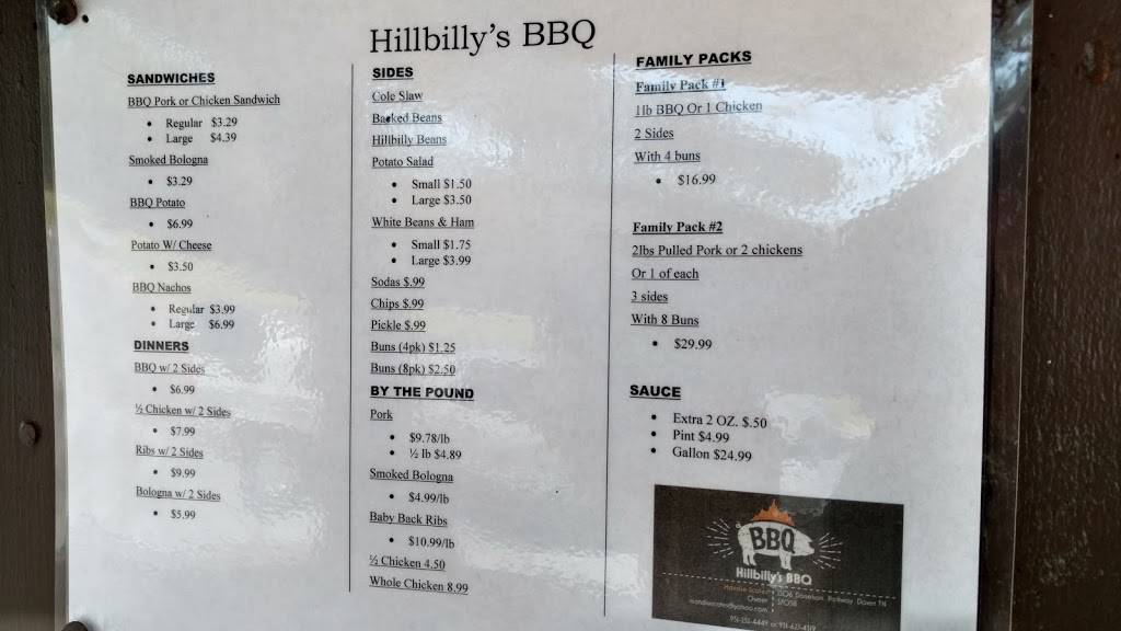 Hillbillys BBQ | restaurant | 1506 Donelson Pkwy, Dover, TN 37058, USA | 9312324449 OR +1 931-232-4449