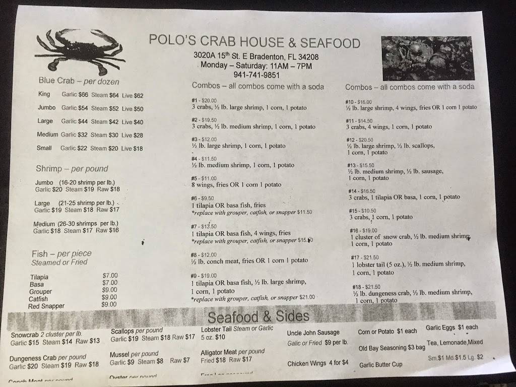 Polo Crab House | meal takeaway | 3020 15th St E, Bradenton, FL 34208, USA | 9417419851 OR +1 941-741-9851