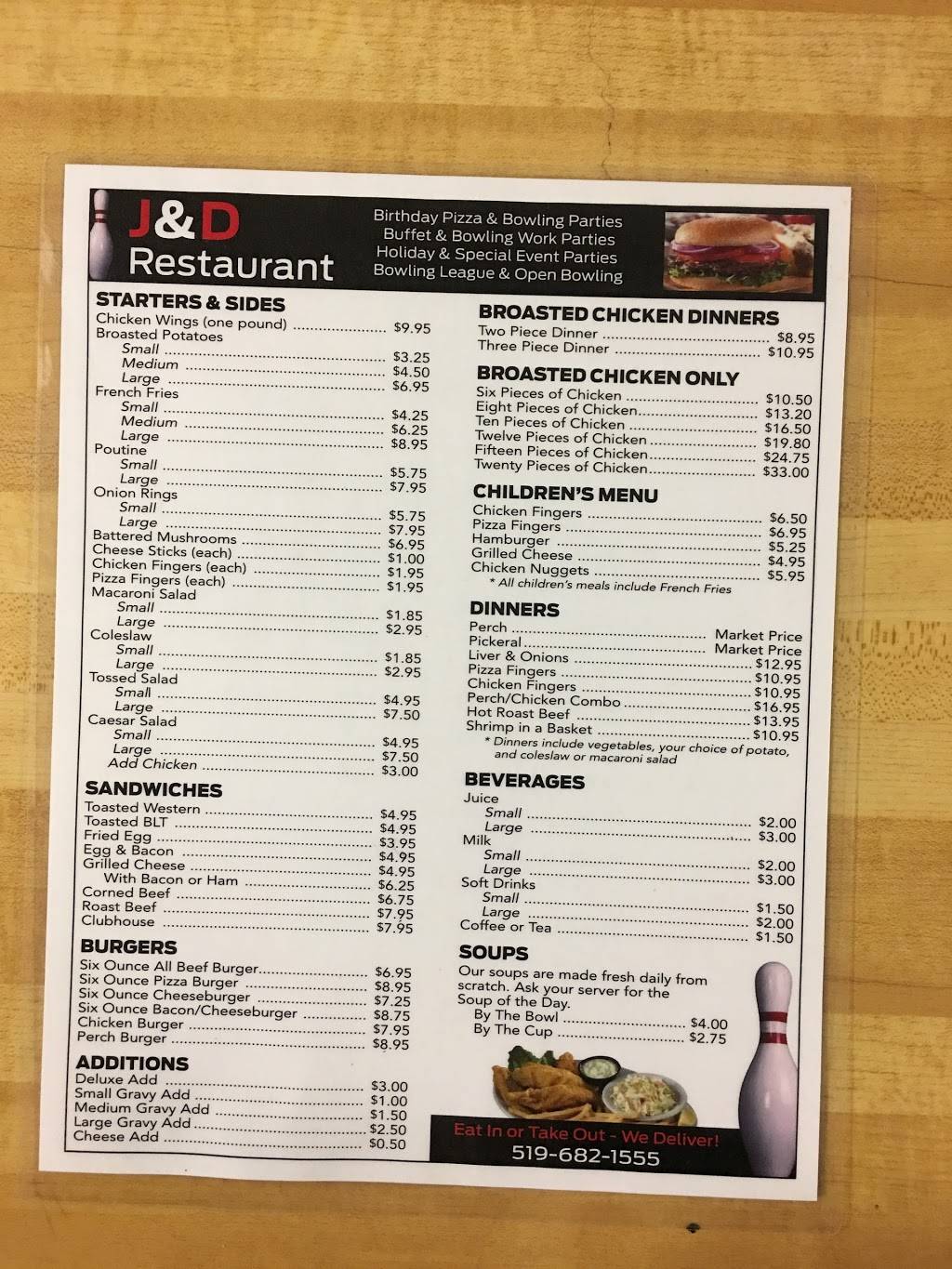 J & D Bowling & Restaurant | restaurant | 4 Young St, Tilbury, ON N0P 2L0, Canada | 5196821555 OR +1 519-682-1555