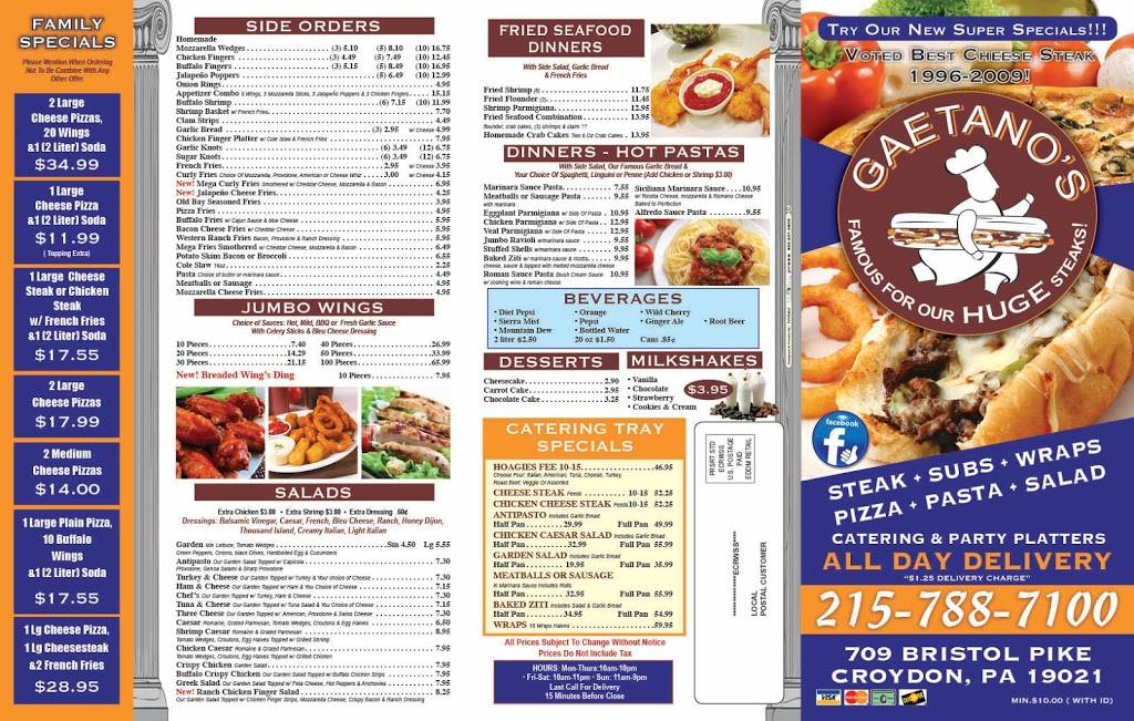 Gaetanos | meal takeaway | 709 Bristol Pike, Croydon, PA 19021, USA | 2157887100 OR +1 215-788-7100