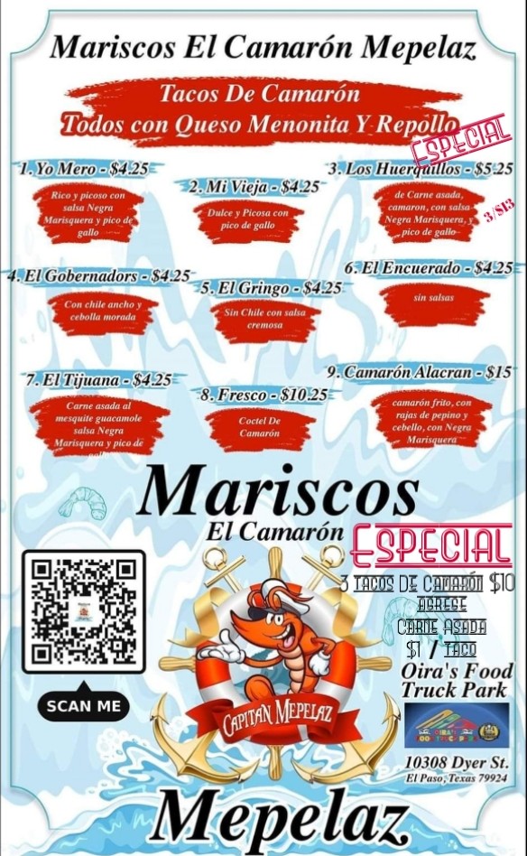 Mariscos El Camarón Mepelaz | restaurant | 10308 Dyer St, El Paso, TX 79924, USA | 9152588487 OR +1 915-258-8487
